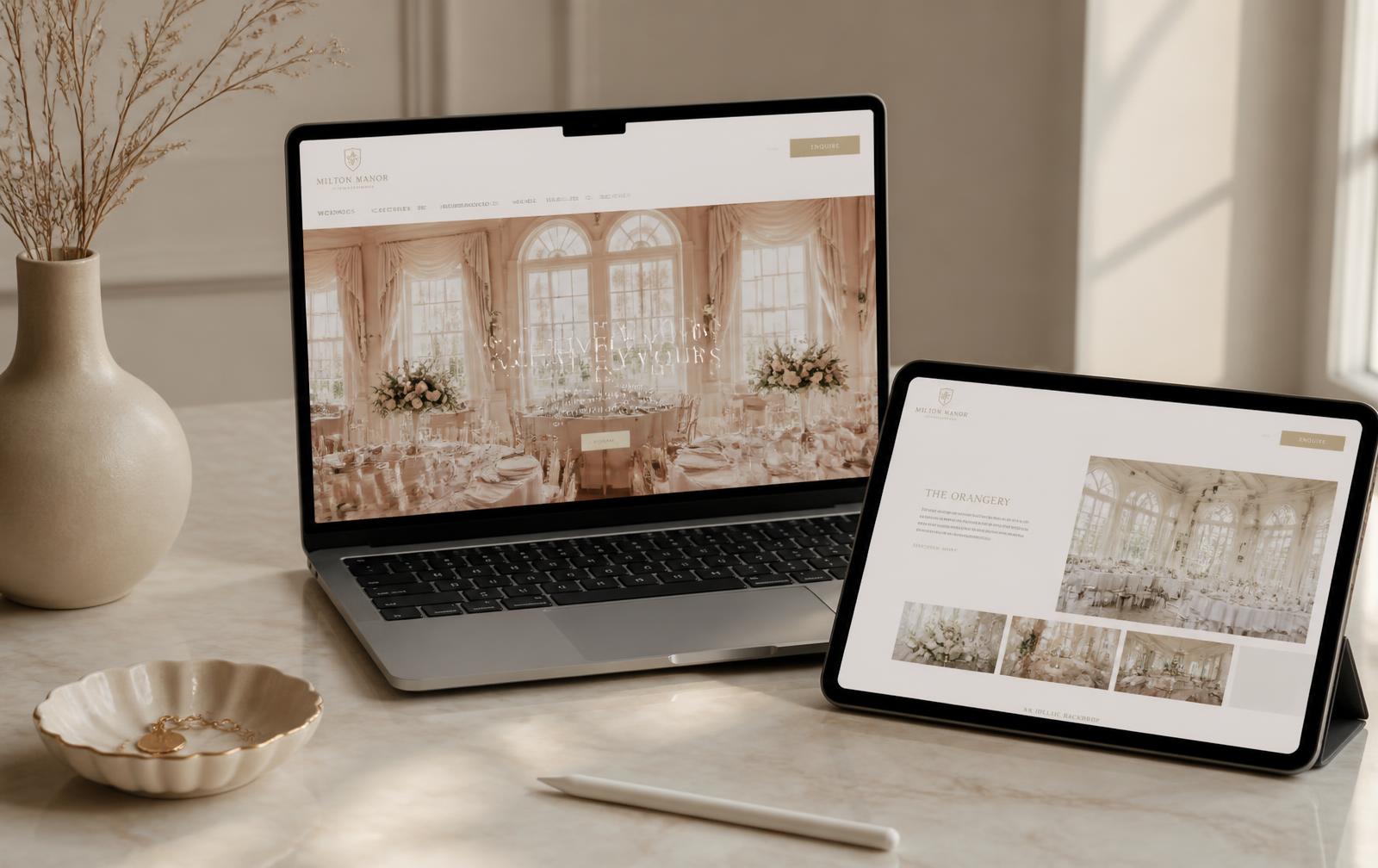 Arena website shown on laptop and tablet